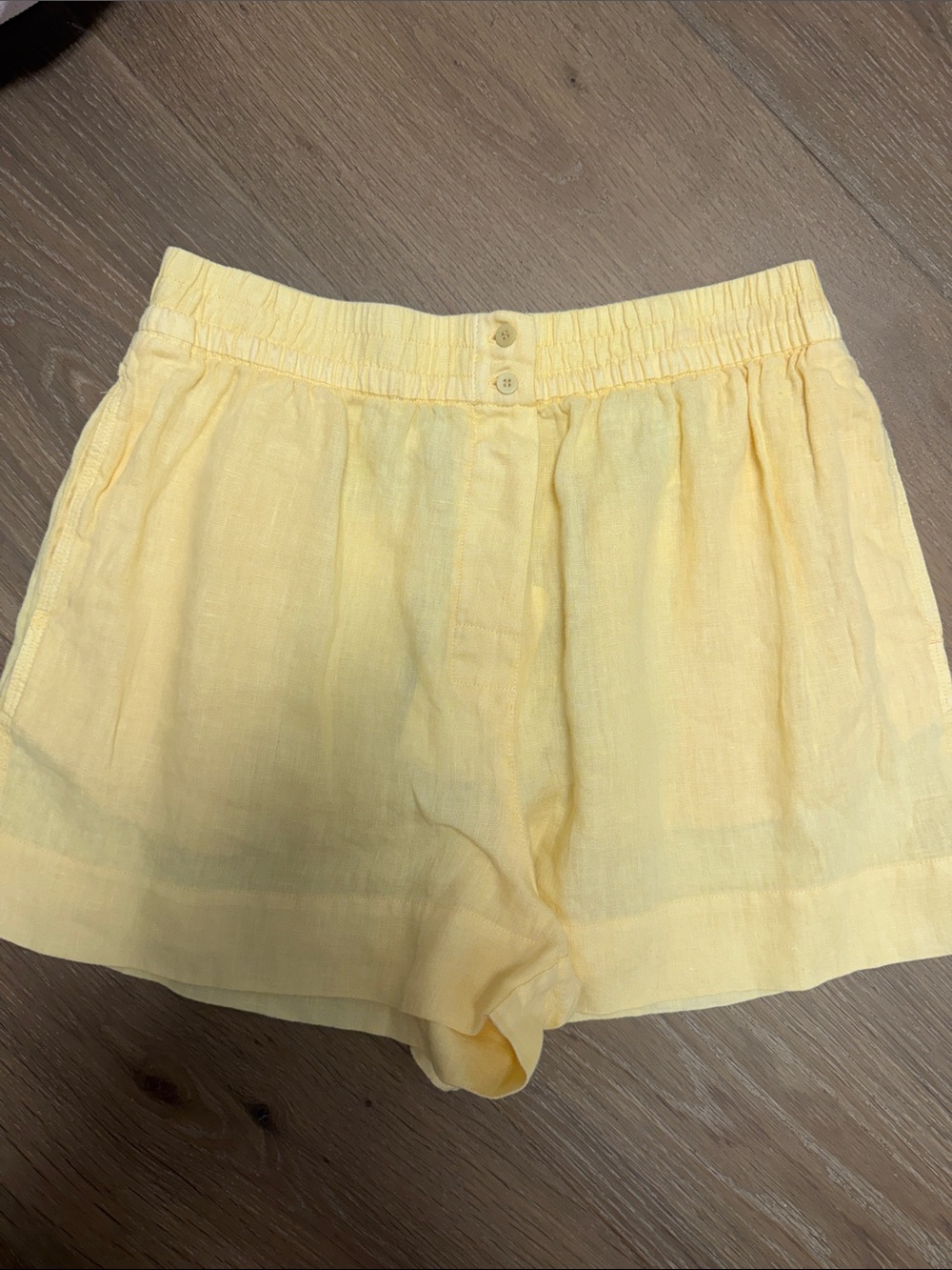 Zara Pale Yellow High-Waist Linen Shorts